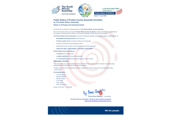 Public Notice The South African Assembly Recording number 617875918 - Windy County