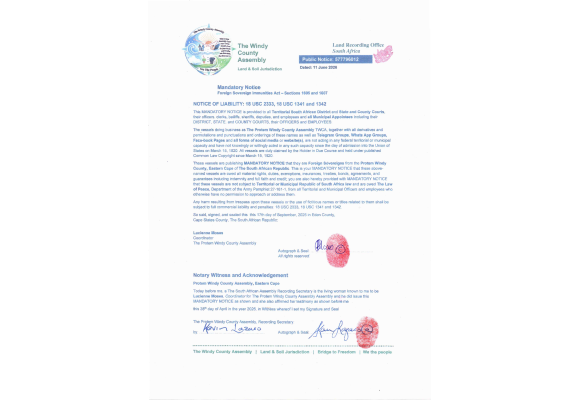 Public Notice The Windy county - Recording number 577796012 Mandatory Notice