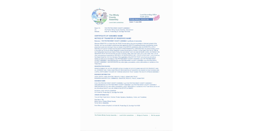 Public Notice The Windy county - Recording number 341221106 Certificate of assumed name