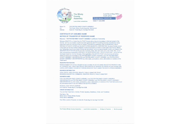 Public Notice The Windy county - Recording number 341221106 Certificate of assumed name