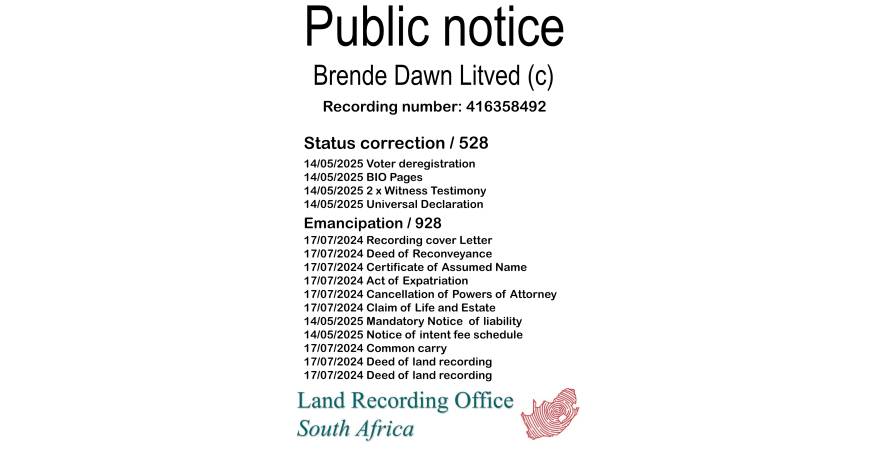 Public notice Brende Dawn Litved (c) Recording number 416358492