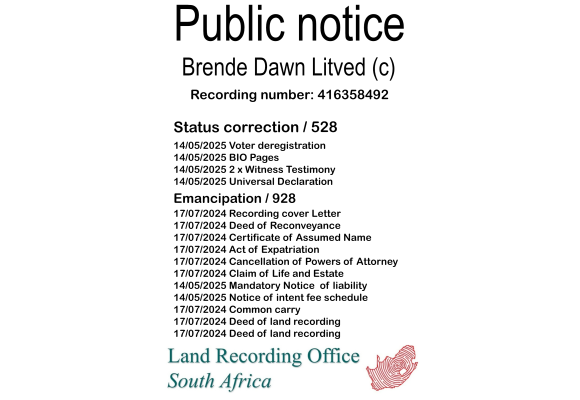 Public notice Brende Dawn Litved (c) Recording number 416358492