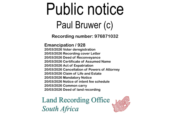 Public notice Paul Bruwer (c) Recording number 976871032