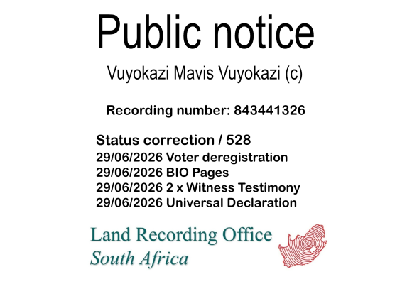 Public notice Vuyokazi Mavis Vuyokazi (c) Recording number 843441326