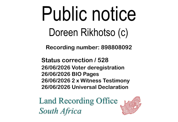 Public notice Doreen Rikhotso (c) Recording number 898808092
