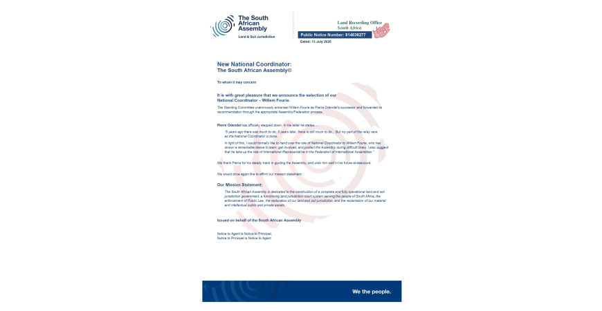 Public notice The South African Assembly 814036277 - New Coordinator