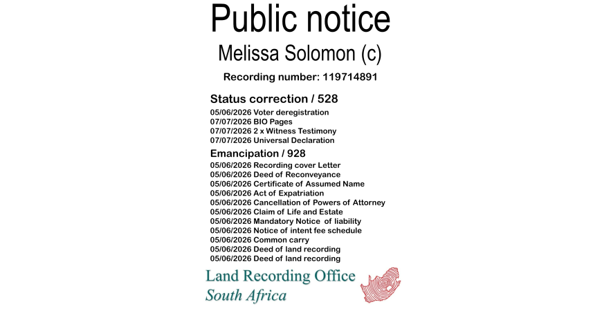 Public notice Melissa Solomon Recording number 119714891