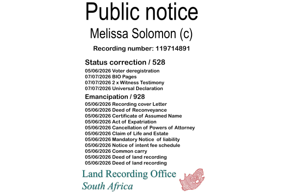 Public notice Melissa Solomon Recording number 119714891