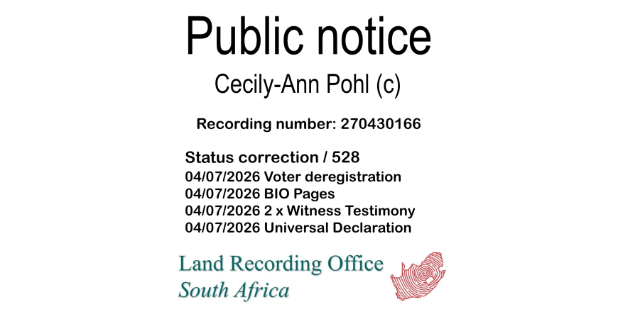 Public notice Cecily-Ann Pohl Recording number 270430166