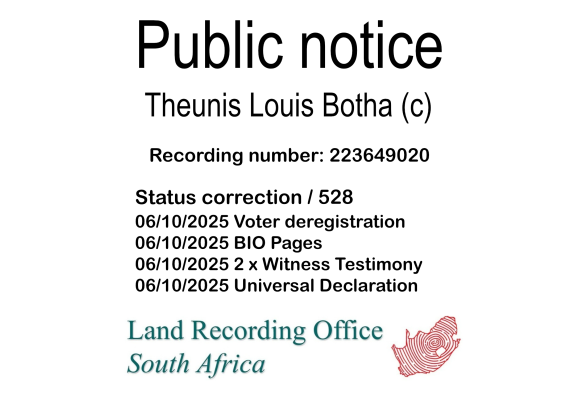 Public notice Theunis Louis Botha Recording number 223649020