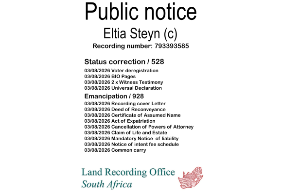 Public notice Eltia Steyn Recording number 793393585