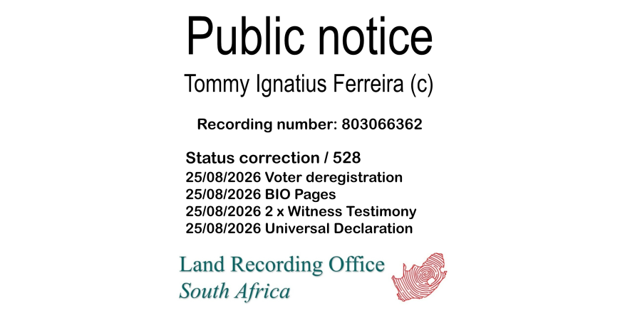 Public notice Tommy Ignatius Ferreira Recording number 803066362