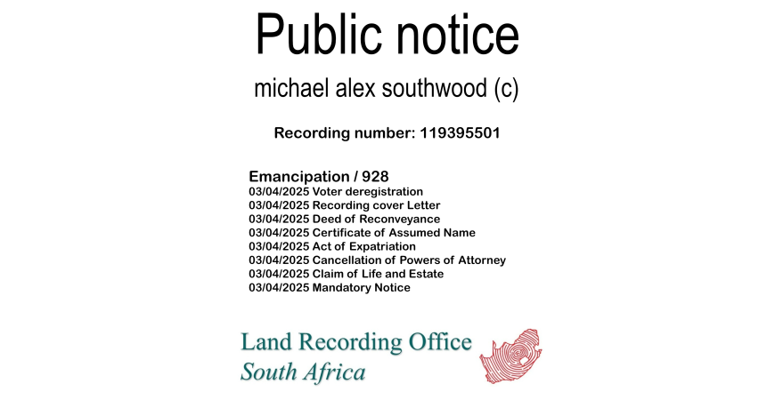Public notice michael alex southwood Recording number 119395501