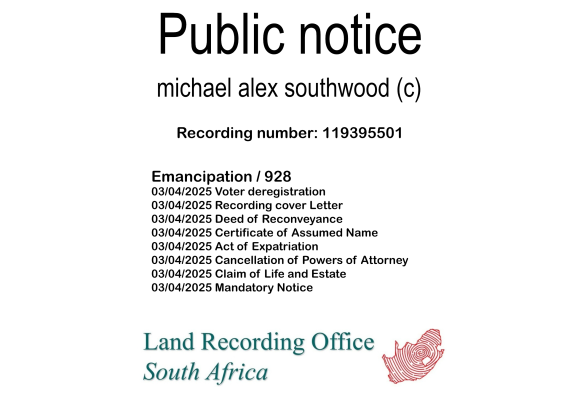 Public notice michael alex southwood Recording number 119395501