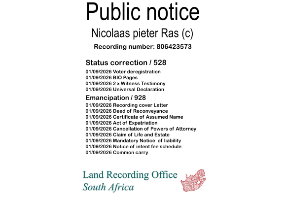 Public notice Nicolaas pieter Ras Recording number 806423573