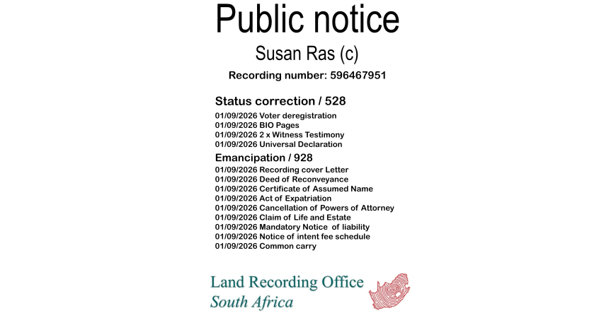 Public notice Susan Ras Recording number 596467951