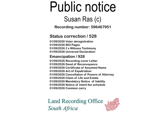 Public notice Susan Ras Recording number 596467951