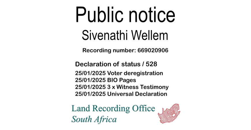 Public notice Sivenathi Wellem Recording number 669020906