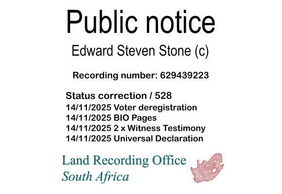 Public notice Edward Steven Stone Recording number 629439223