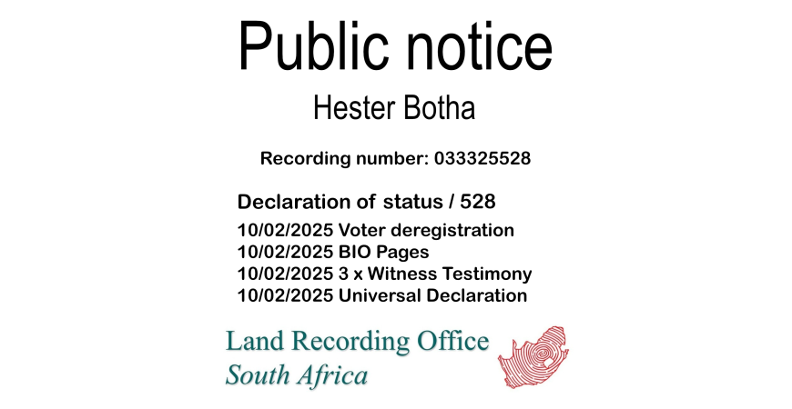 Public notice Hester Botha Recording number 033325528