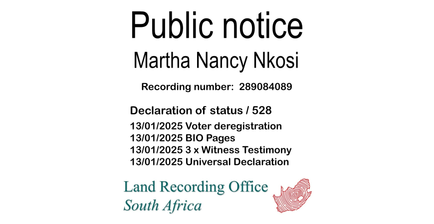 Public notice Martha Nancy Nkosi Recording number 289084089