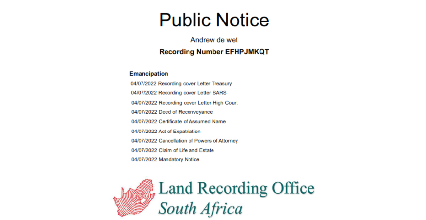 Andrew James de wet Recording Number EFHPJMKQT