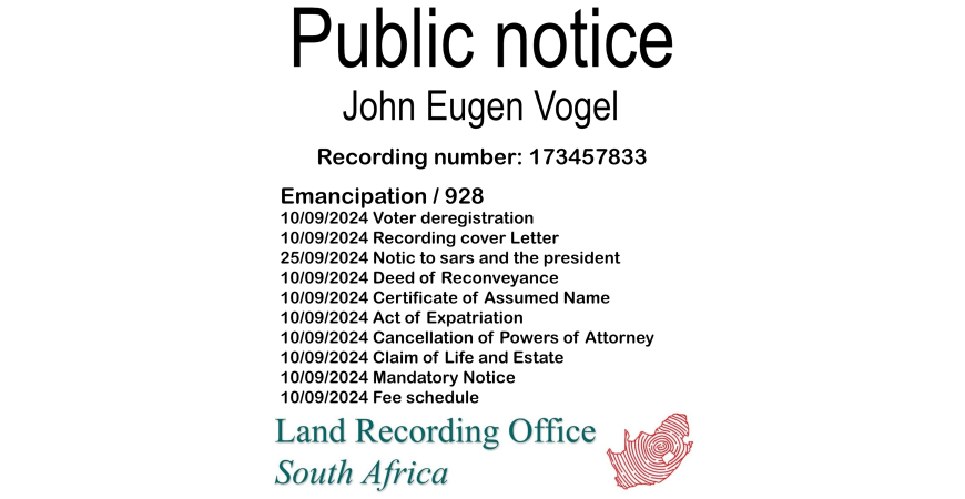Public notice John Eugen Vogel Recording number 173457833