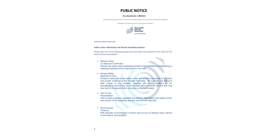 Public notice positions elected Recording number 198033615