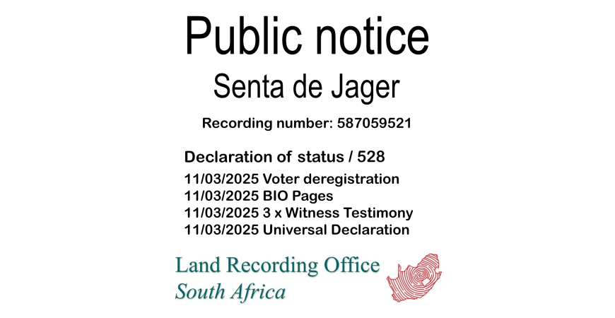 Public Notice Senta de Jager Recording number 587059521