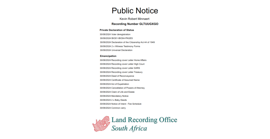 Public Notice Kevin Robert Minnaert Recording Number GLTUUGXGO