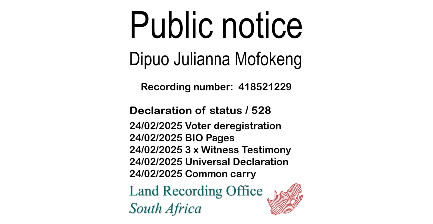 Public Notice Dipuo Julianna Mofokeng (c)™ Recording number 418521229