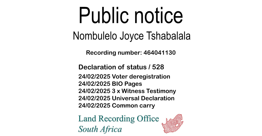 Public Notice Nombulelo Joyce Tshabalala (c) Recording number 464041130