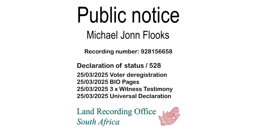 Public Notice Michael Jonn Flooks (c) Recording number 928156658