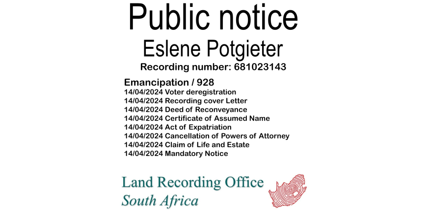 Public Notice Eslene Potgieter (c) Recording number 681023143