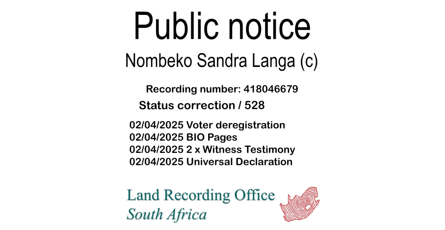 Public Notice Nombeko Sandra Langa (c) Recording number 418046679