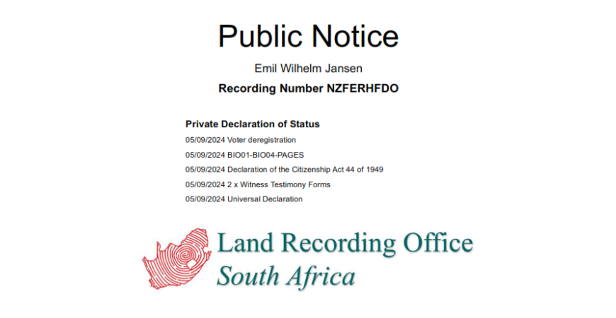 Public Notice Emil Wilhelm Jansen Recording Number NZFERHFDO