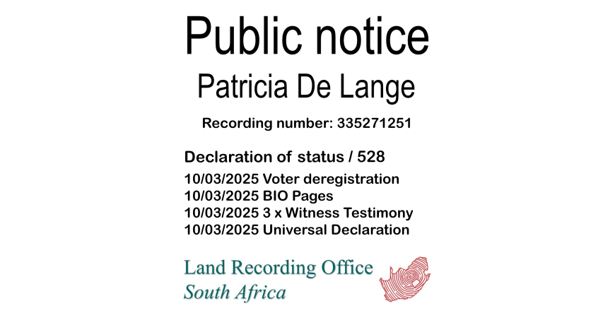 Public Notice Patricia De Lange (c) Recording number 335271251
