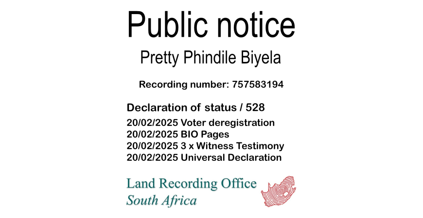 Public Notice Pretty Phindile Biyela (c) Recording number 757583194