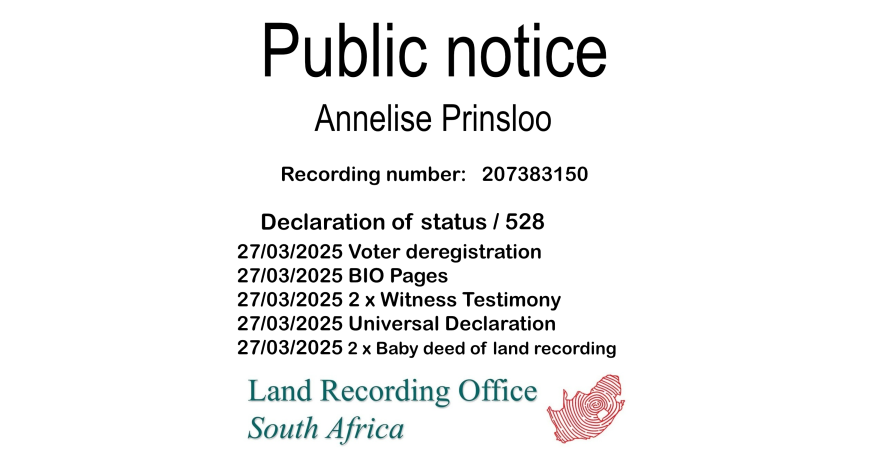 Public Notice Annelise Prinsloo (c) Recording number 207383150