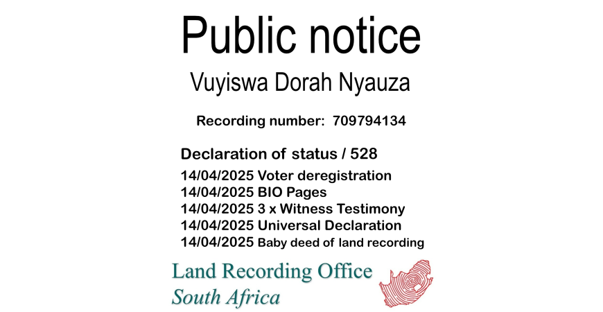 Public Notice Vuyiswa Dorah Nyauza (c) Recording number 709794134