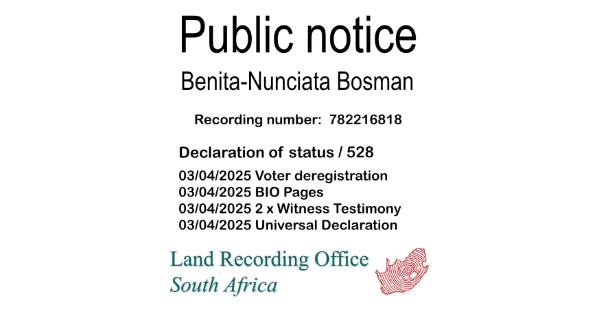 Public Notice Benita-Nunciata Bosman (c) Recording number 782216818