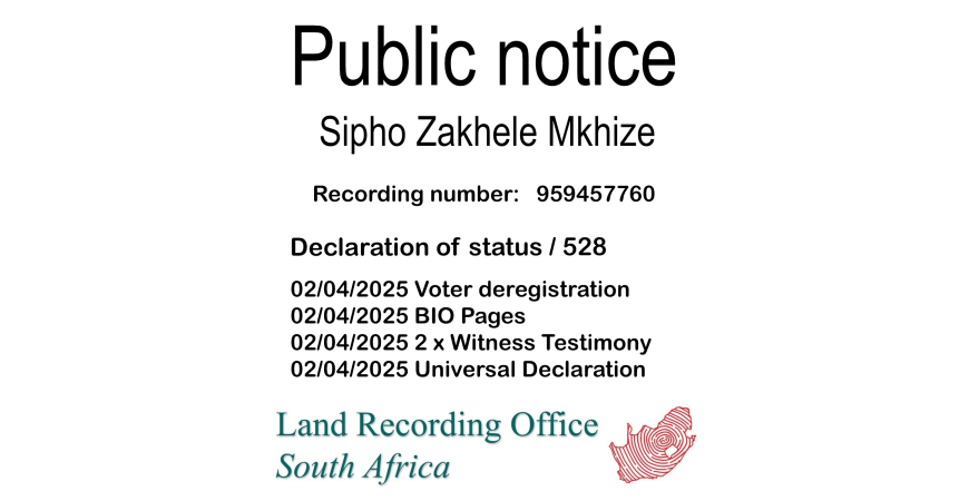 Public Notice Sipho Zakhele Mkhize (c) Recording number 959457760