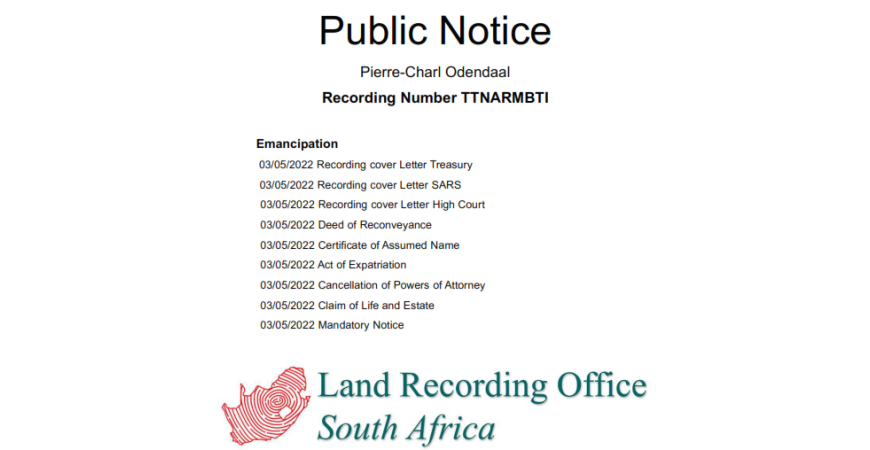  Public notice Pierre-Charl Odendaal Recording Number TTNARMBTI