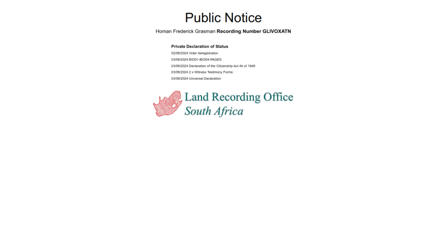 Homan Frederick Grasman Recording Number GLIVOXATN