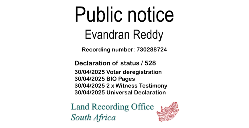 Public Notice Evandran Reddy (c) Recording number 730288724