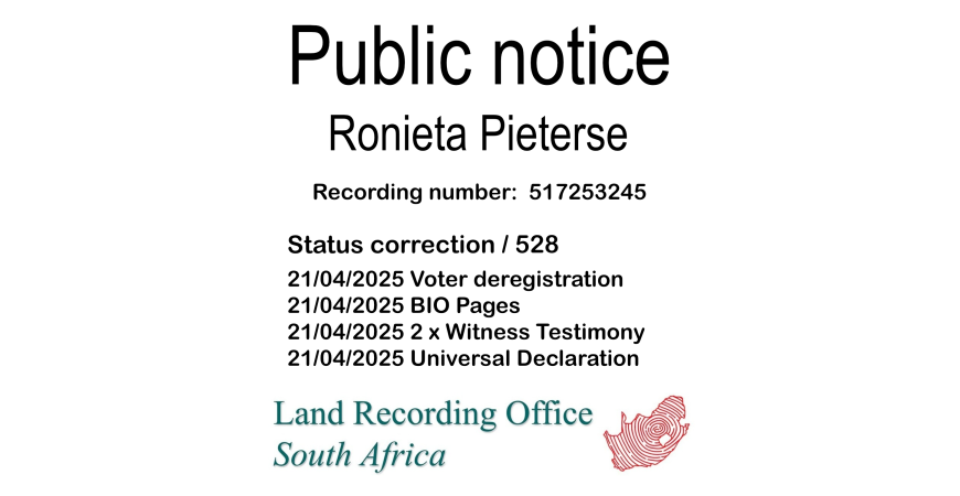 Public Notice Ronieta Pieterse (c) Recording number 517253245