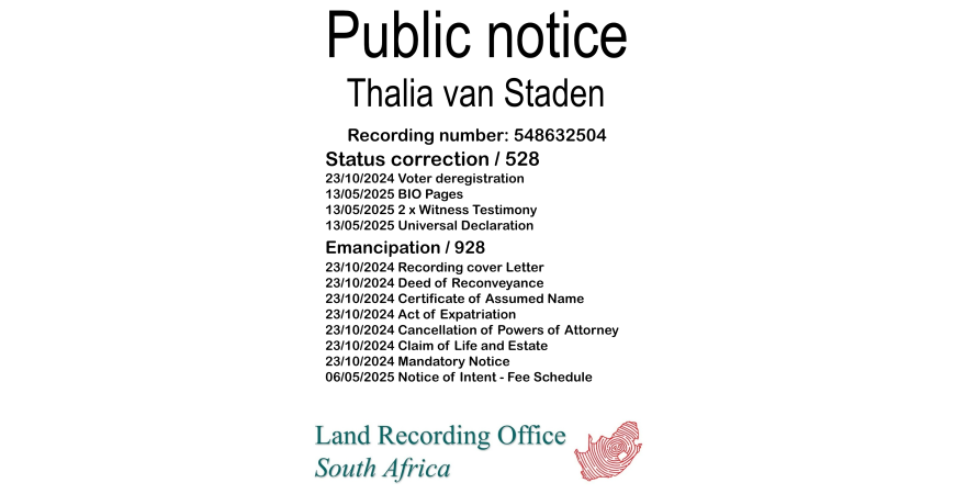 Public Notice Thalia van Staden (c) Recording number 548632504