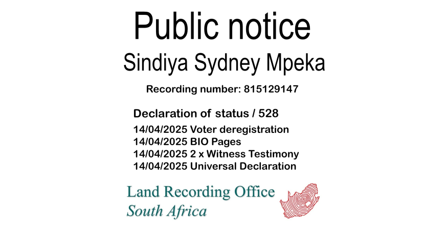 Public Notice  Sindiya Sydney Mpeka (c) Recording number 815129147