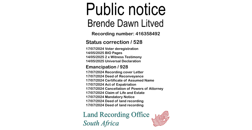 Public Notice Brende Dawn Litved (c) Recording number 416358492