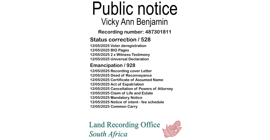 Public Notice Vicky Ann Benjamin (c) Recording number 487301811